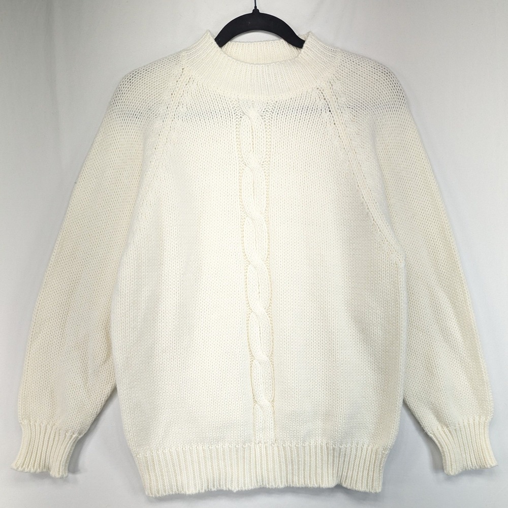 A'Milano New York Mens Medium Cream White Cable‎ Knit Mock Neck Sweater Raglan